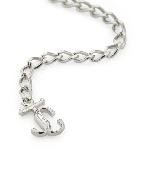 Jimmy Choo debossed-logo pearl-detail necklace - Silver