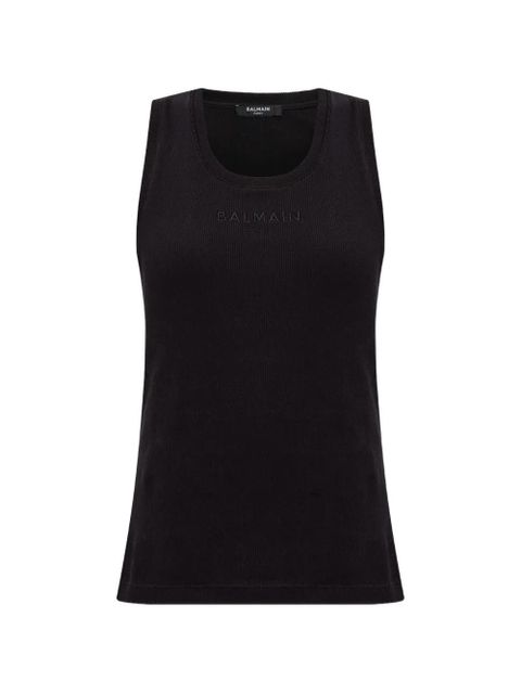 Balmain logo-embroidered ribbed tank top - Black - zdjęcie produktu nr 1