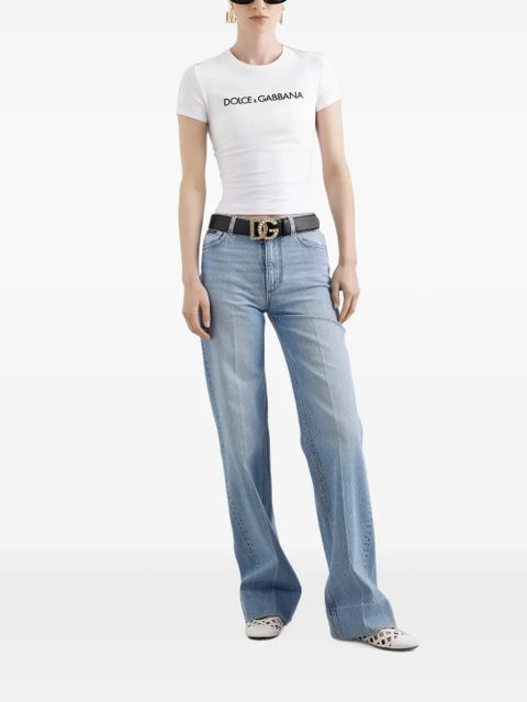 Dolce & Gabbana logo-embroidered stretch-cotton T-shirt - White