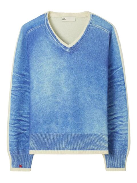 Tory Burch v-neck print merino wool sweater - Blue - zdjęcie produktu nr 1