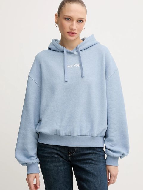 Tommy Hilfiger bluza damska kolor niebieski z kapturem z nadrukiem WW0WW47459 - zdjęcie produktu nr 1