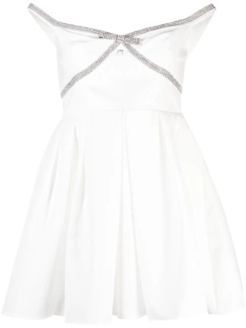 Self-Portrait diamanté-trim off-shoulder minidress - White - zdjęcie produktu nr 1