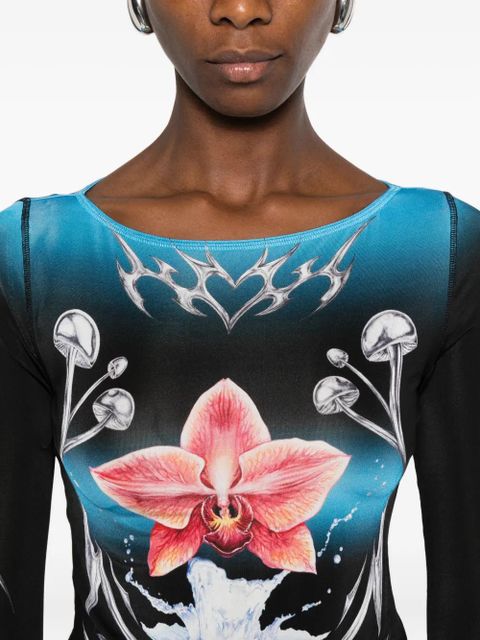 Casablanca orchid-print long-sleeve T-shirt - Black