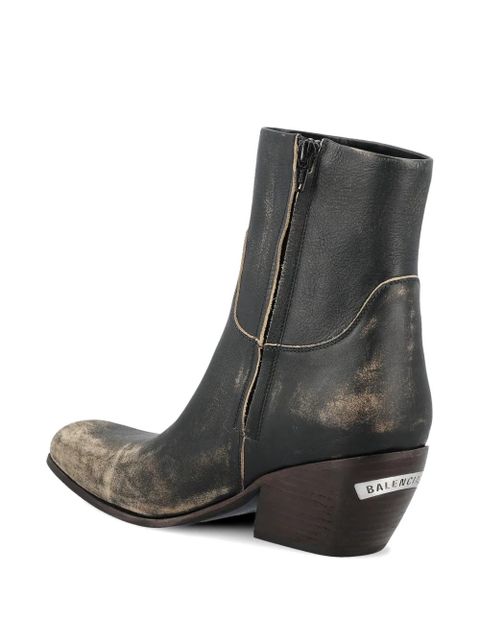 Balenciaga Memphis distressed calf-length cowboy boots - Black