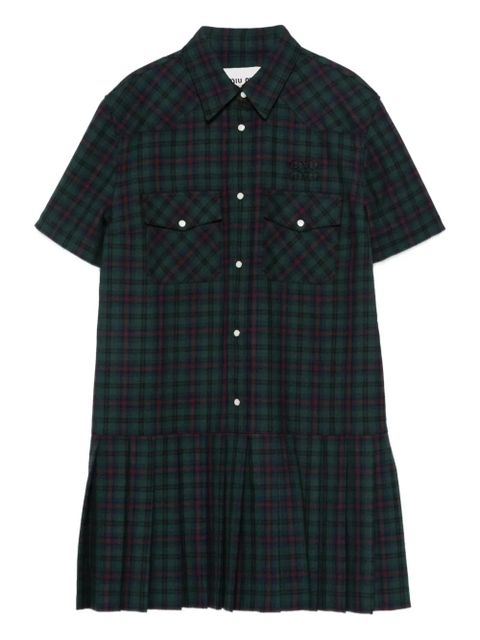 Miu Miu pleated plaid shirt mini dress - Green - zdjęcie produktu nr 1