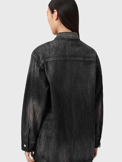 AllSaints koszula jeansowa damska kolor czarny regular z kołnierzykiem klasycznym W094PD - zdjęcie produktu nr 2