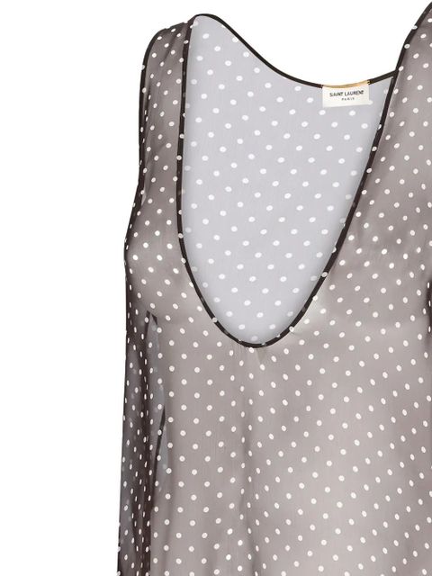 Saint Laurent polka dot-print silk top - Brown