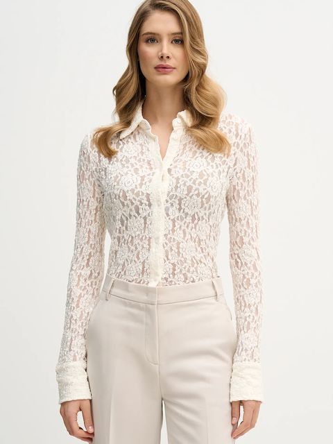 Sisley koszula damska kolor beżowy regular z kołnierzykiem klasycznym 508SLQ0A1 - zdjęcie produktu nr 1