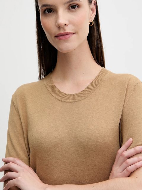 United Colors of Benetton t-shirt z jedwabiem damskie kolor beżowy 1ZRED10BK