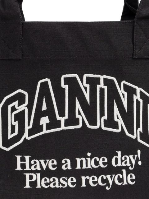 GANNI logo-embroidered tote bag - Black