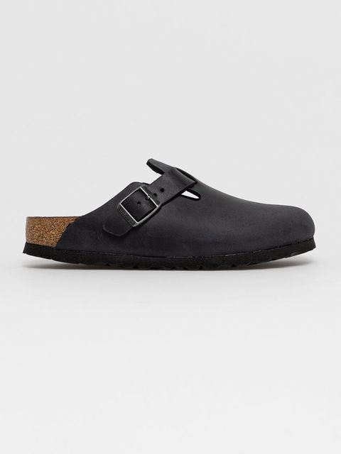 Birkenstock klapki skórzane Boston damskie kolor czarny 59463 - zdjęcie produktu nr 1