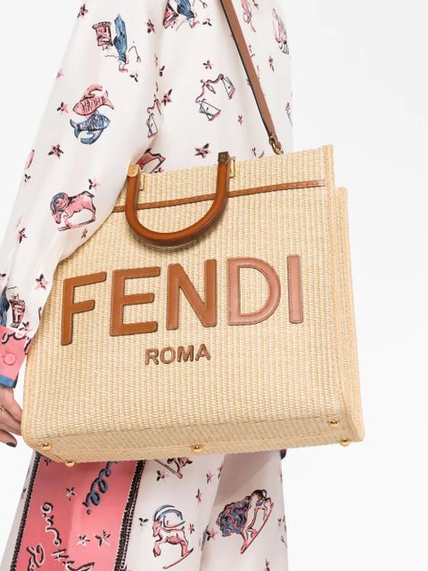 FENDI medium Sunshine raffia tote bag - Neutrals - zdjęcie produktu nr 2