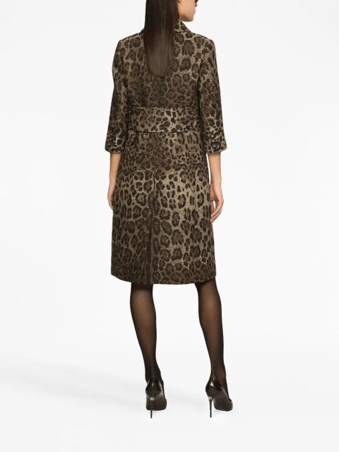 Dolce & Gabbana leopard-jacquard mid-length dress - Brown