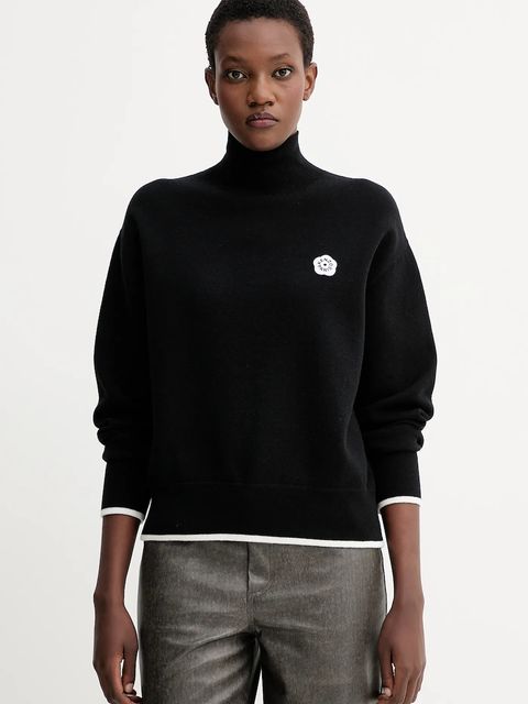 Kenzo sweter z dodatkiem wełny damski kolor czarny z golfem FF62PU7183LF - zdjęcie produktu nr 1