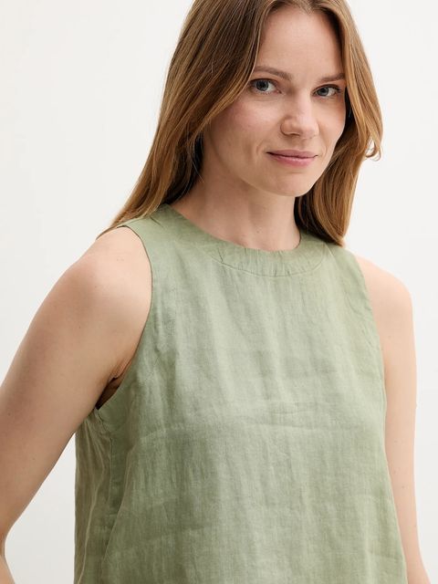 United Colors of Benetton bluzka lniana damska kolor zielony gładka 5BMLDQ0BU