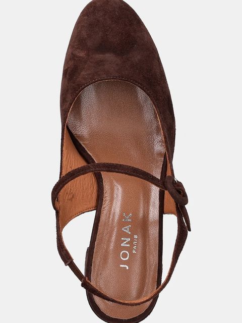 Jonak czółenka zamszowe DOLLAR VELOURS kolor brązowy na słupku z odkrytą piętą 3900090