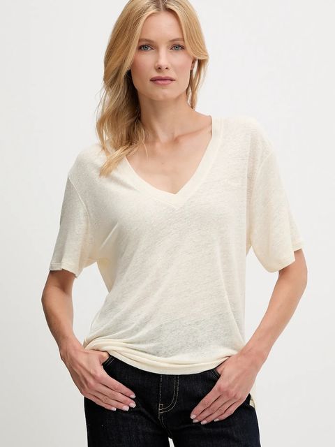 BOSS Orange t-shirt lniany kolor beżowy 50538645 - zdjęcie produktu nr 1