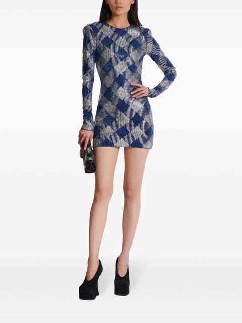 Balmain gingham rhinestone mini dress - Blue - zdjęcie produktu nr 2
