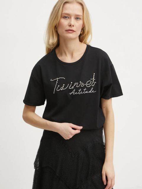 Twinset t-shirt bawełniany damski kolor czarny 251AP2162