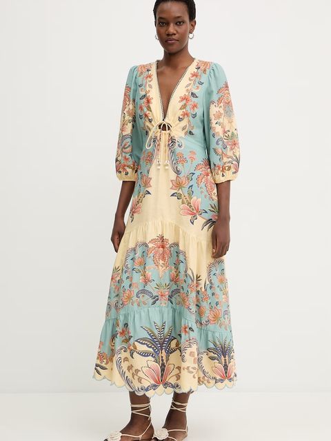 Farm Rio sukienka z dodatkiem lnu