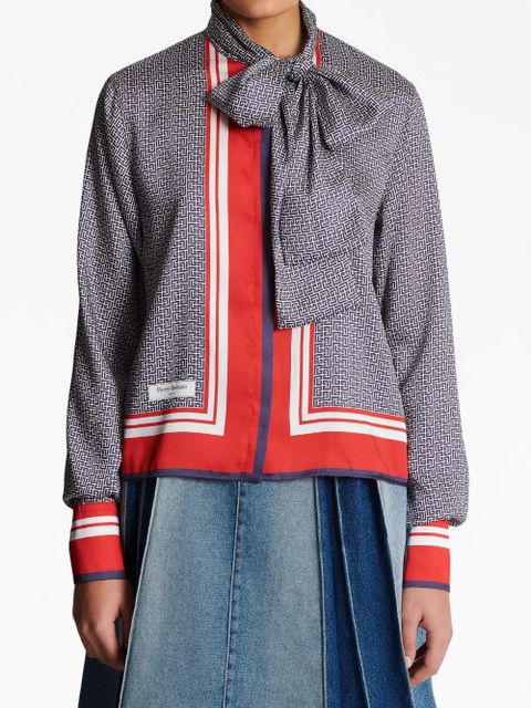 Balmain pussy-bow monogram-printed shirt - Blue - zdjęcie produktu nr 2