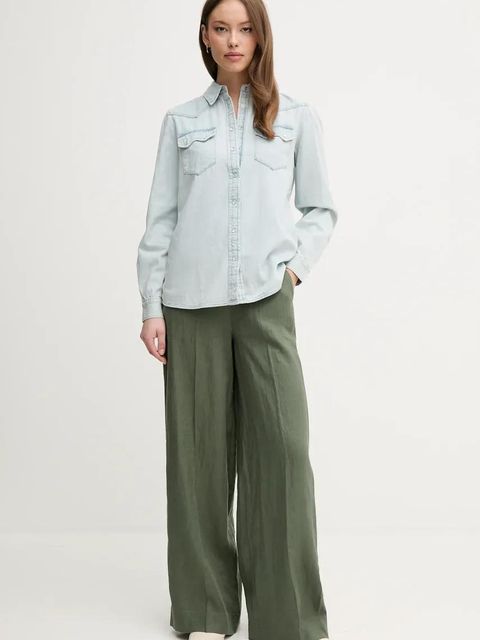 United Colors of Benetton koszula jeansowa damska kolor niebieski regular z kołnierzykiem klasycznym - zdjęcie produktu nr 2