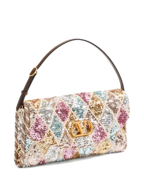 Valentino Garavani small Vain Soft Rhombelle embroidery shoulder bag - Pink