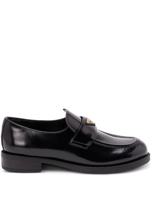 Prada leather triangle-logo loafers - Black
