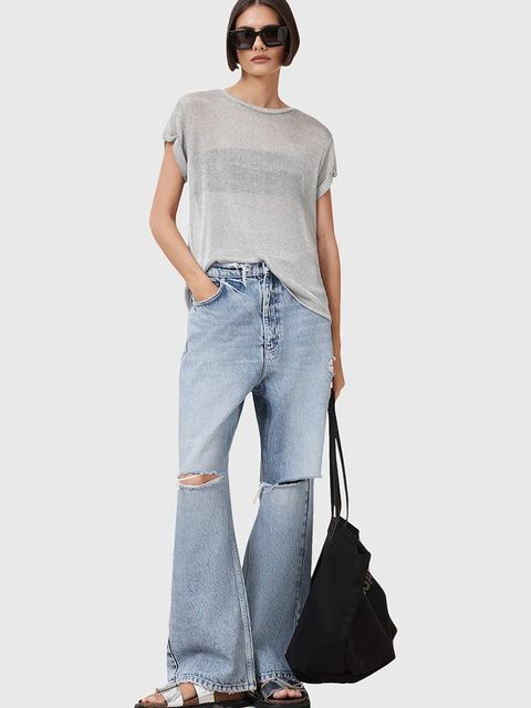 AllSaints bluzka THEA damska kolor srebrny W207JC