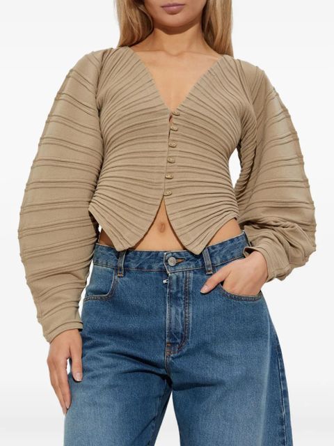 Cult Gaia pleated balloon-sleeve knit cardigan - Neutrals