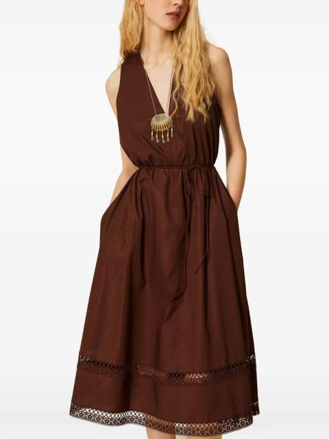TWINSET V-neck embroidery-details midi dress - Brown - zdjęcie produktu nr 1