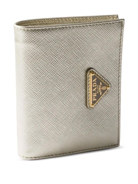 Prada small triangle-logo leather wallet - Gold
