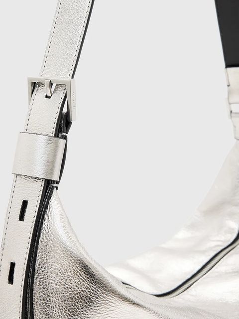 AllSaints torebka skórzana HALF kolor srebrny W336XC