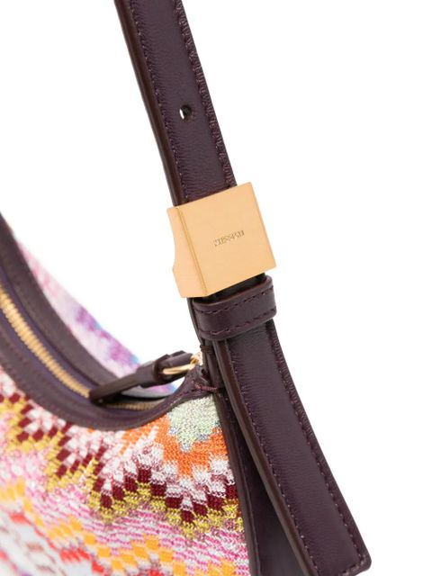 Missoni mini zigzag-knit leather-trim shoulder bag - Purple