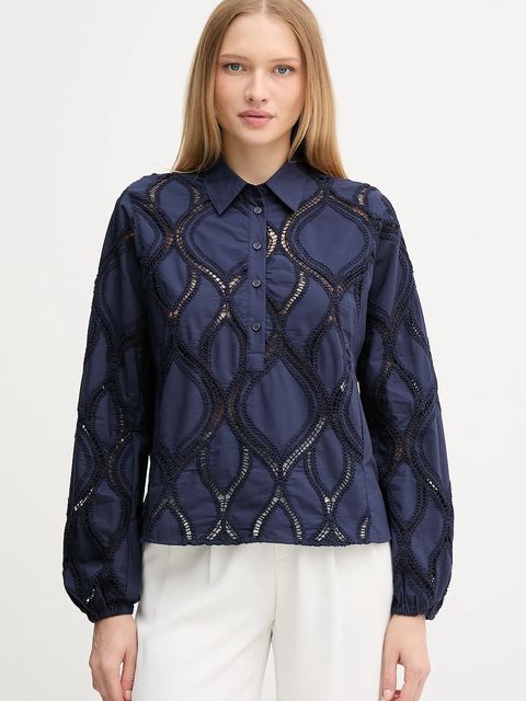 Mos Mosh bluzka bawełniana NOLIN damska kolor niebieski gładka 174010 - zdjęcie produktu nr 1