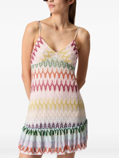 Missoni V-neck chevron-pattern mini dress - Neutrals