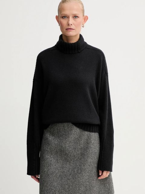 Twinset sweter z dodatkiem wełny damski kolor czarny ciepły z golfem 252TF3023 - zdjęcie produktu nr 1