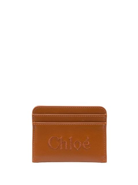 Chloé embroidered-logo leather cardholder - Blue - zdjęcie produktu nr 1