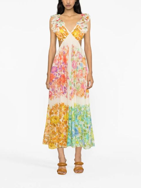 ZIMMERMANN Raie floral-print midi dress - Neutrals