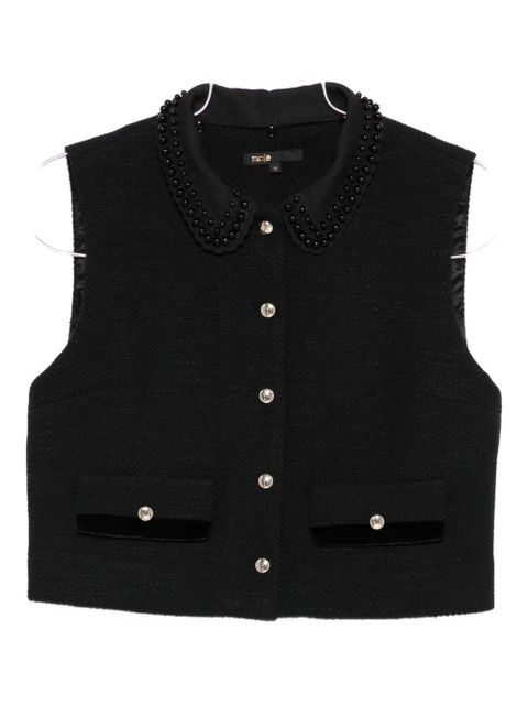Maje beaded-collar pocket top - Black