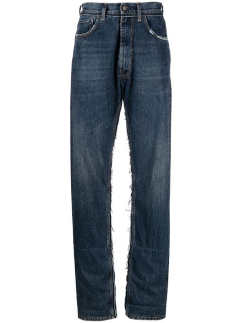 Maison Margiela logo-patch ripped-detailing wide-leg jeans - Blue - zdjęcie produktu nr 1
