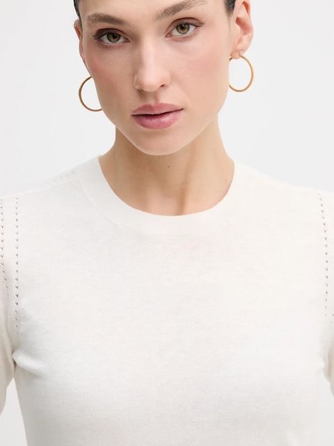 Sisley sweter z dodatkiem wełny damski kolor beżowy lekki 1SBXM106L - zdjęcie produktu nr 2