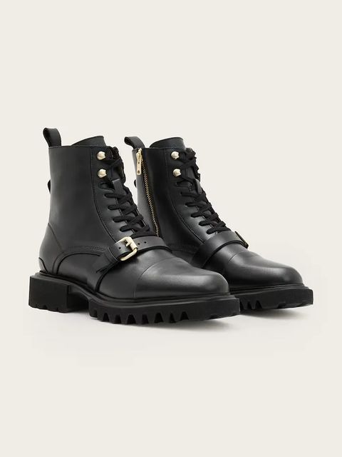 AllSaints workery skórzane Tori Boot damskie kolor czarny na płaskim obcasie W119FB