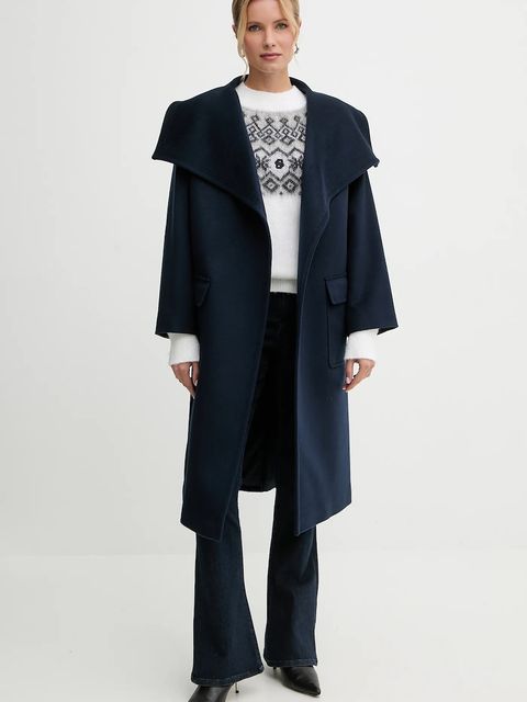 BOSS sweter z dodatkiem wełny damski kolor beżowy z półgolfem 50549369