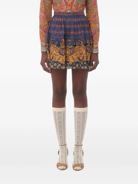 Valentino Garavani mini Medaglioni Voyage Imaginaire linen skirt - Blue