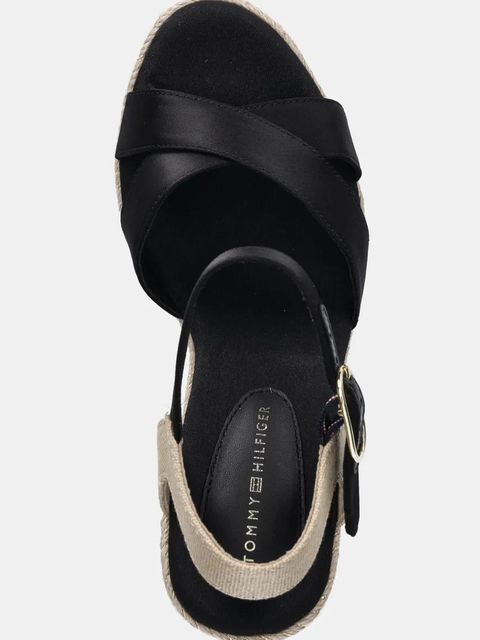 Tommy Hilfiger sandały SATIN HIGH WEDGE ESPADRILLE kolor czarny FW0FW08602