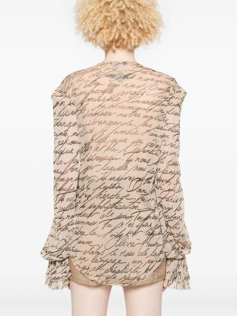 Balmain Love Letter-print ruffled blouse - Neutrals