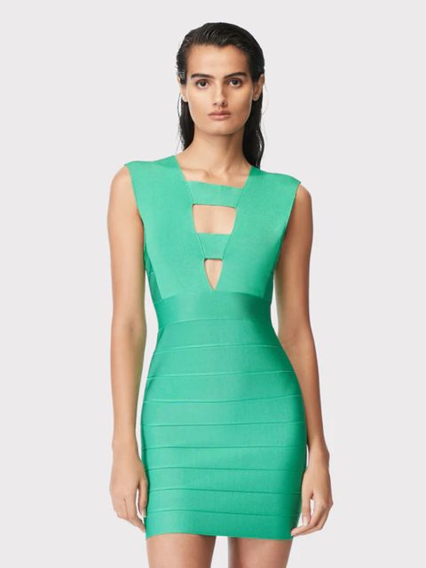 HERVE LEGER - Zielona bandażowa sukienka mini Icon