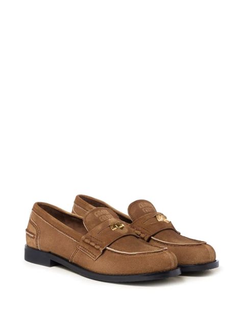 Miu Miu coin-plaque suede loafers - Brown - zdjęcie produktu nr 2