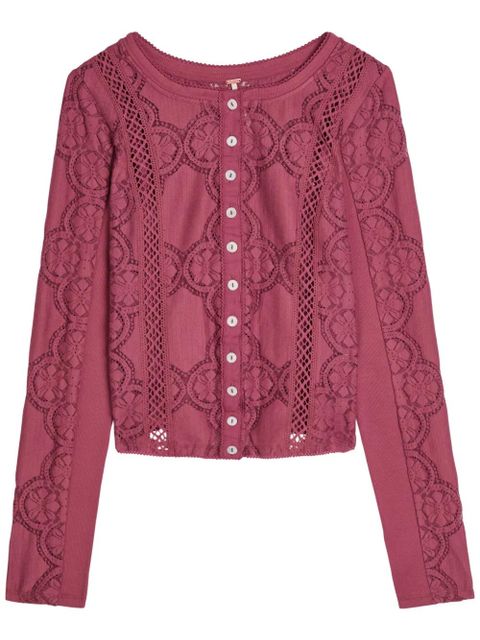 Free People floral-lace button-up cardigan - Red - zdjęcie produktu nr 2